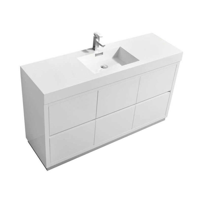Kube Bath Bliss 60" Single Sink High Gloss White Free Standing Modern Bathroom Vanity - FMB60S-GW