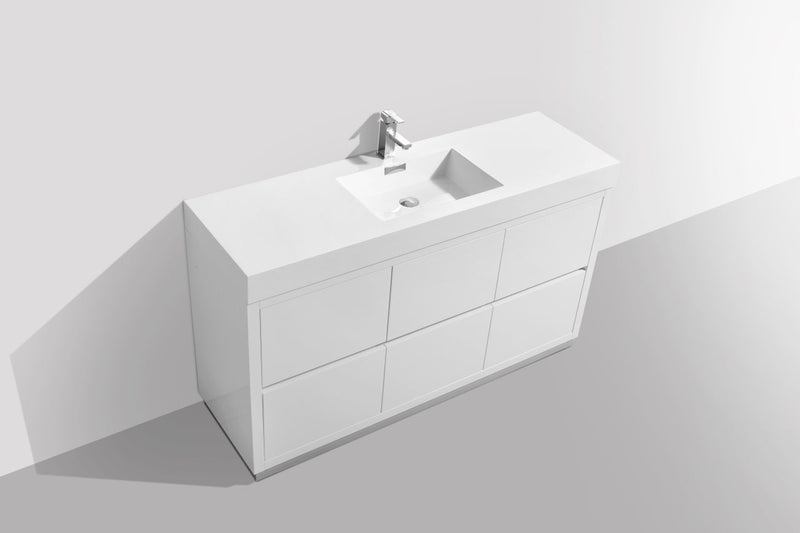 Kube Bath Bliss 60" Single Sink High Gloss White Free Standing Modern Bathroom Vanity - FMB60S-GW