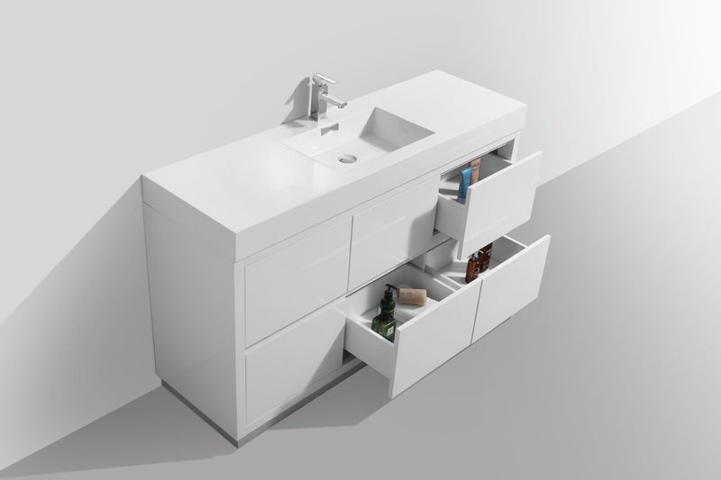 Kube Bath Bliss 60" Single Sink High Gloss White Free Standing Modern Bathroom Vanity - FMB60S-GW