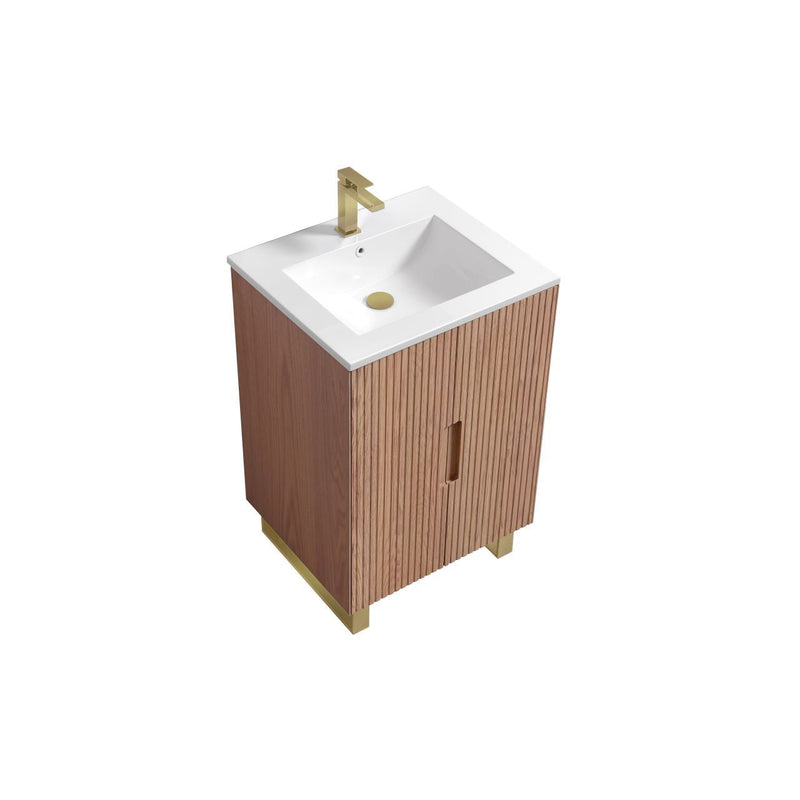 Kube Bath FIORE 24'' Floor Mount Mount Cabinet Oak Wood with Brushed Gold Legs - FSKSW24-OAKWOOD-GOLD