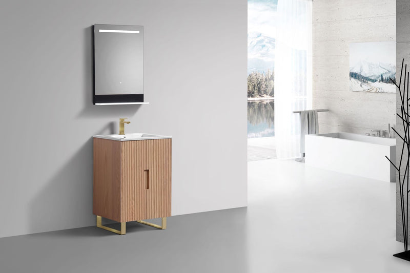 Kube Bath FIORE 24'' Floor Mount Mount Cabinet Oak Wood with Brushed Gold Legs - FSKSW24-OAKWOOD-GOLD