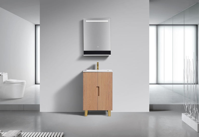 Kube Bath FIORE 24'' Floor Mount Mount Cabinet Oak Wood with Brushed Gold Legs - FSKSW24-OAKWOOD-GOLD
