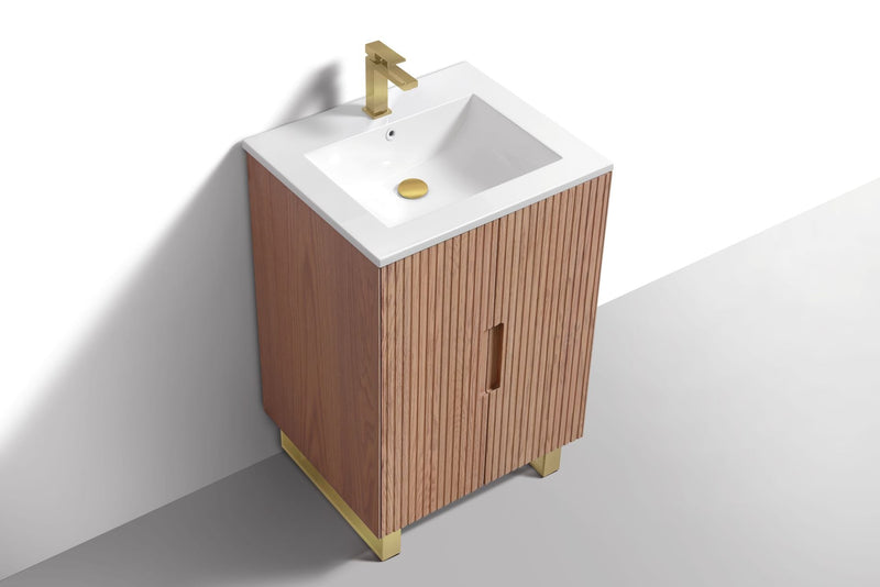 Kube Bath FIORE 24'' Floor Mount Mount Cabinet Oak Wood with Brushed Gold Legs - FSKSW24-OAKWOOD-GOLD