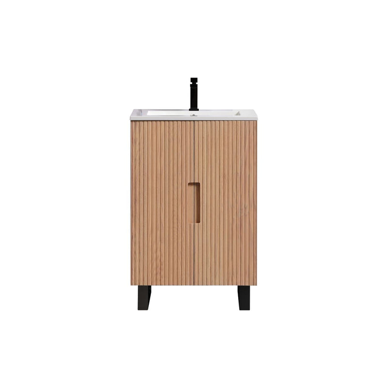 Kube Bath FIORE 24'' Floor Mount Mount Cabinet Oak Wood with Matte Black Legs - FSKSW24-OAKWOOD-BK