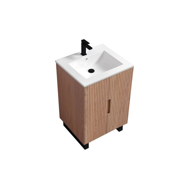 Kube Bath FIORE 24'' Floor Mount Mount Cabinet Oak Wood with Matte Black Legs - FSKSW24-OAKWOOD-BK