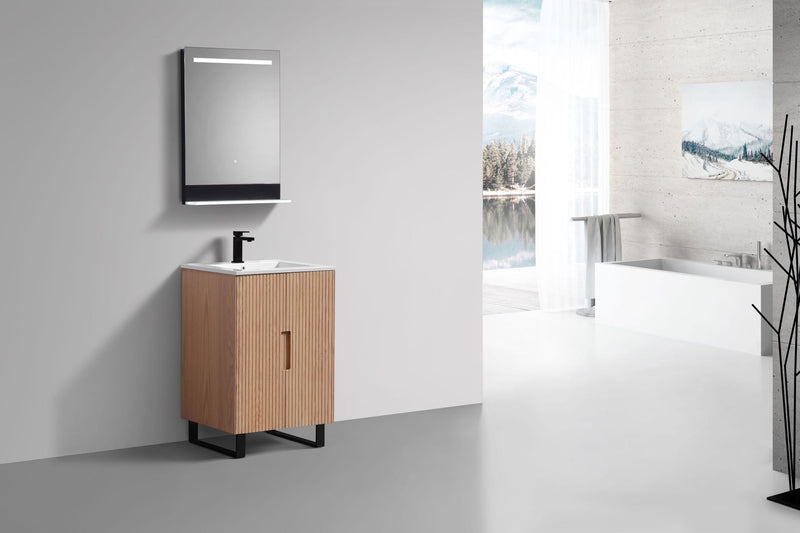 Kube Bath FIORE 24'' Floor Mount Mount Cabinet Oak Wood with Matte Black Legs - FSKSW24-OAKWOOD-BK