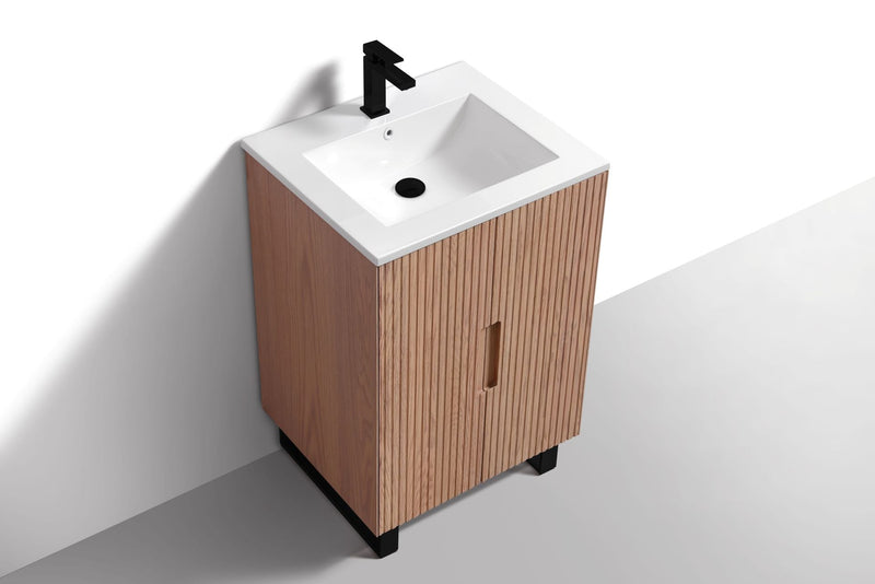 Kube Bath FIORE 24'' Floor Mount Mount Cabinet Oak Wood with Matte Black Legs - FSKSW24-OAKWOOD-BK