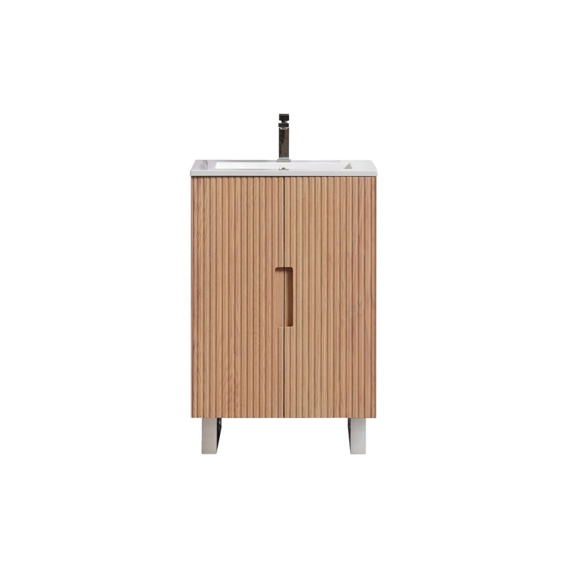 Kube Bath FIORE 24'' Floor Mount Mount Cabinet Oak Wood with Chrome Legs - FSKSW24-OAKWOOD-CH
