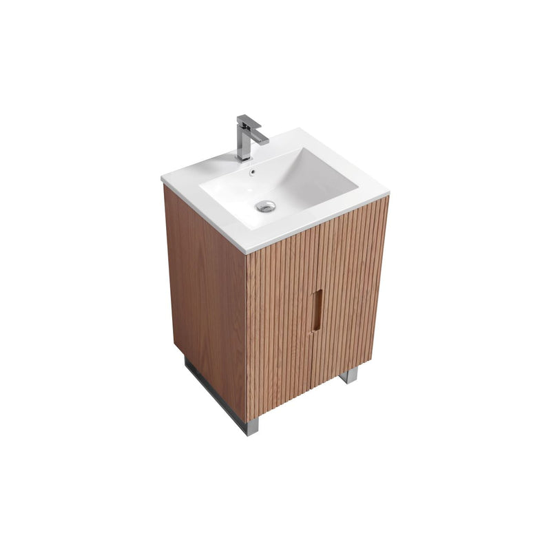 Kube Bath FIORE 24'' Floor Mount Mount Cabinet Oak Wood with Chrome Legs - FSKSW24-OAKWOOD-CH