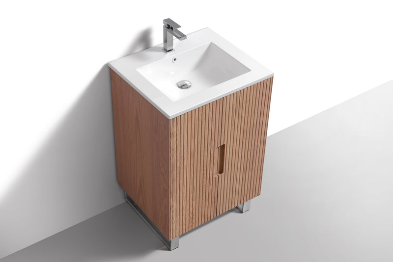 Kube Bath FIORE 24'' Floor Mount Mount Cabinet Oak Wood with Chrome Legs - FSKSW24-OAKWOOD-CH