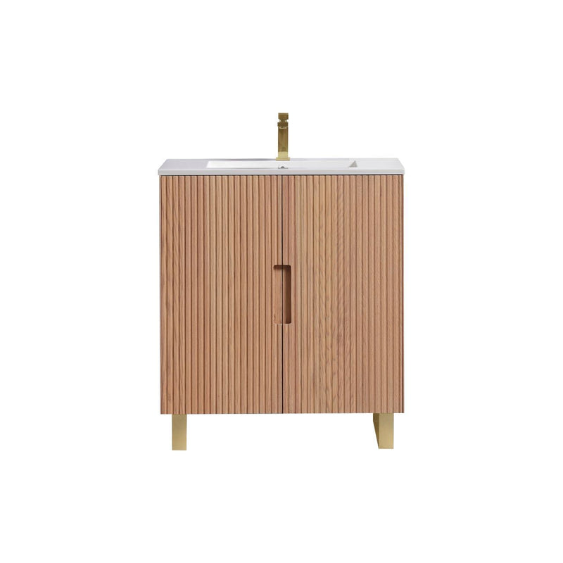 Kube Bath FIORE 32'' Floor Mount Cabinet Oak Wood with Brushed Gold Legs - FSKSW32-OAKWOOD-GOLD