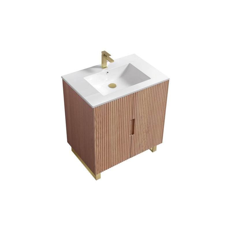 Kube Bath FIORE 32'' Floor Mount Cabinet Oak Wood with Brushed Gold Legs - FSKSW32-OAKWOOD-GOLD