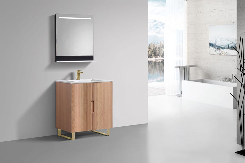 Kube Bath FIORE 32'' Floor Mount Cabinet Oak Wood with Brushed Gold Legs - FSKSW32-OAKWOOD-GOLD