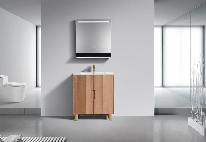 Kube Bath FIORE 32'' Floor Mount Cabinet Oak Wood with Brushed Gold Legs - FSKSW32-OAKWOOD-GOLD