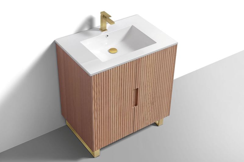 Kube Bath FIORE 32'' Floor Mount Cabinet Oak Wood with Brushed Gold Legs - FSKSW32-OAKWOOD-GOLD