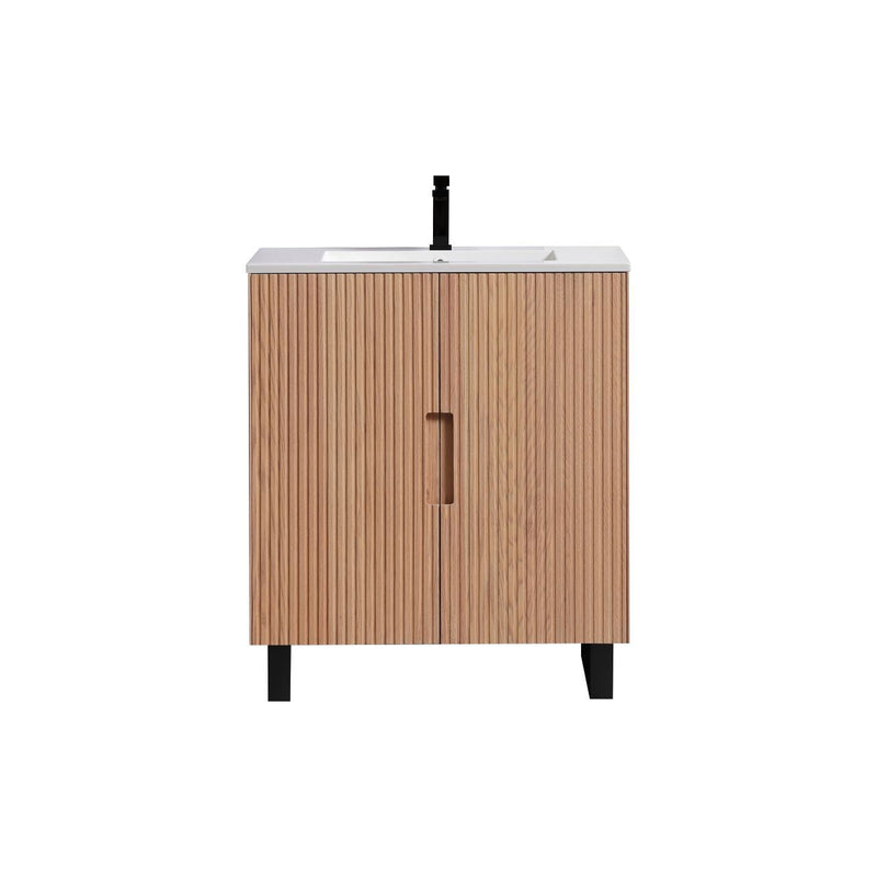 Kube Bath FIORE 32'' Floor Mount Cabinet Oak Wood with Matte Black Legs - FSKSW32-OAKWOOD-BK