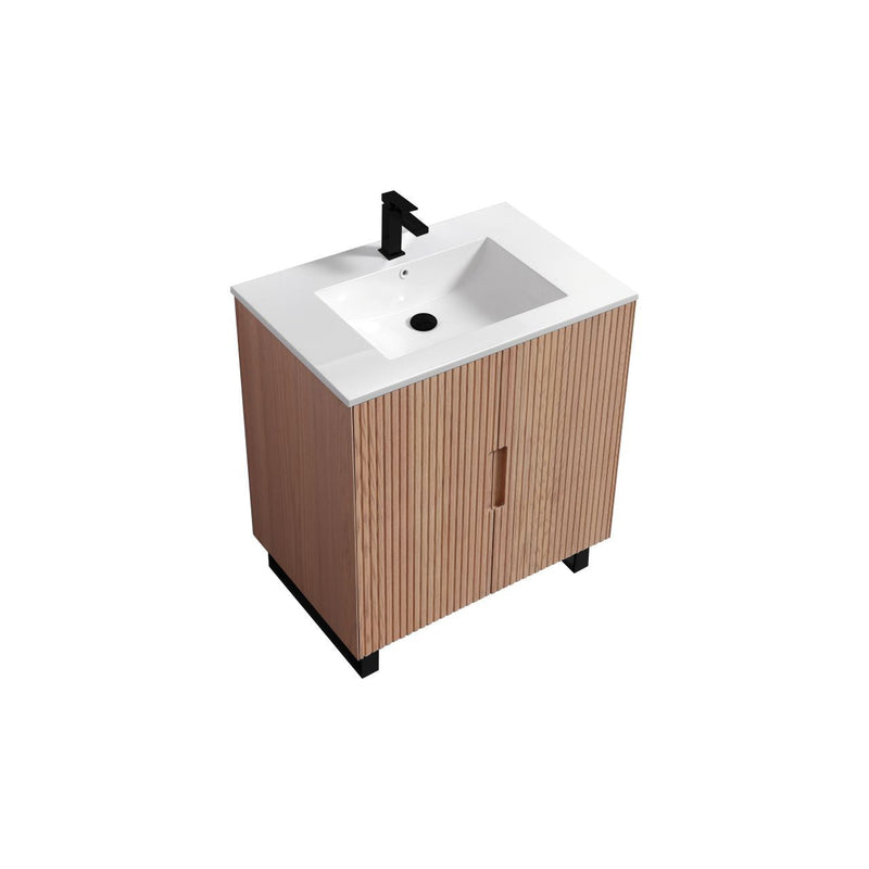 Kube Bath FIORE 32'' Floor Mount Cabinet Oak Wood with Matte Black Legs - FSKSW32-OAKWOOD-BK