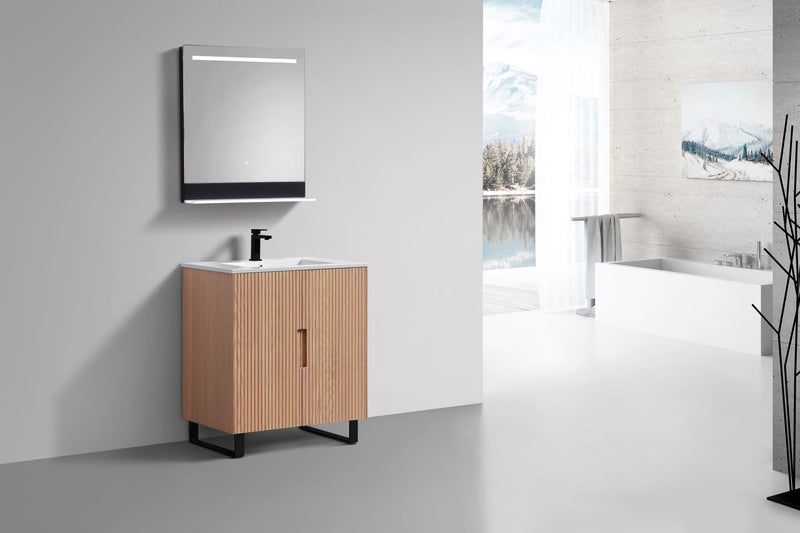 Kube Bath FIORE 32'' Floor Mount Cabinet Oak Wood with Matte Black Legs - FSKSW32-OAKWOOD-BK