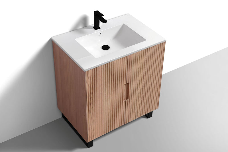 Kube Bath FIORE 32'' Floor Mount Cabinet Oak Wood with Matte Black Legs - FSKSW32-OAKWOOD-BK