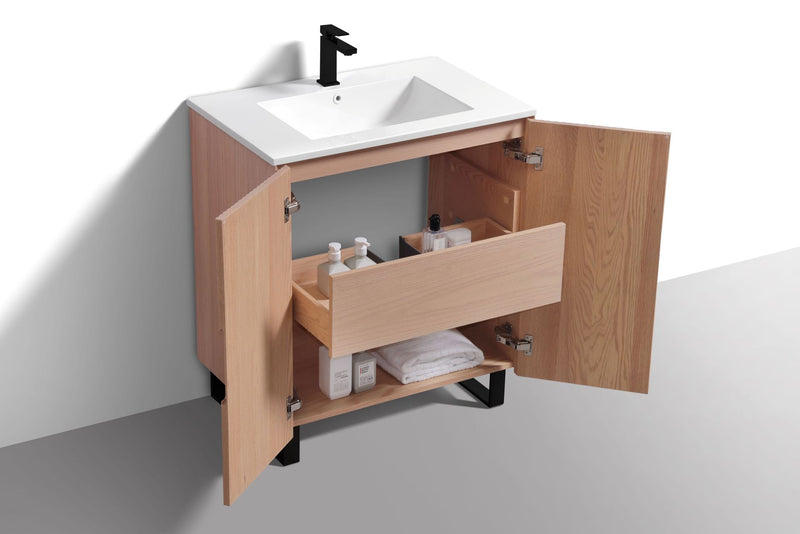 Kube Bath FIORE 32'' Floor Mount Cabinet Oak Wood with Matte Black Legs - FSKSW32-OAKWOOD-BK