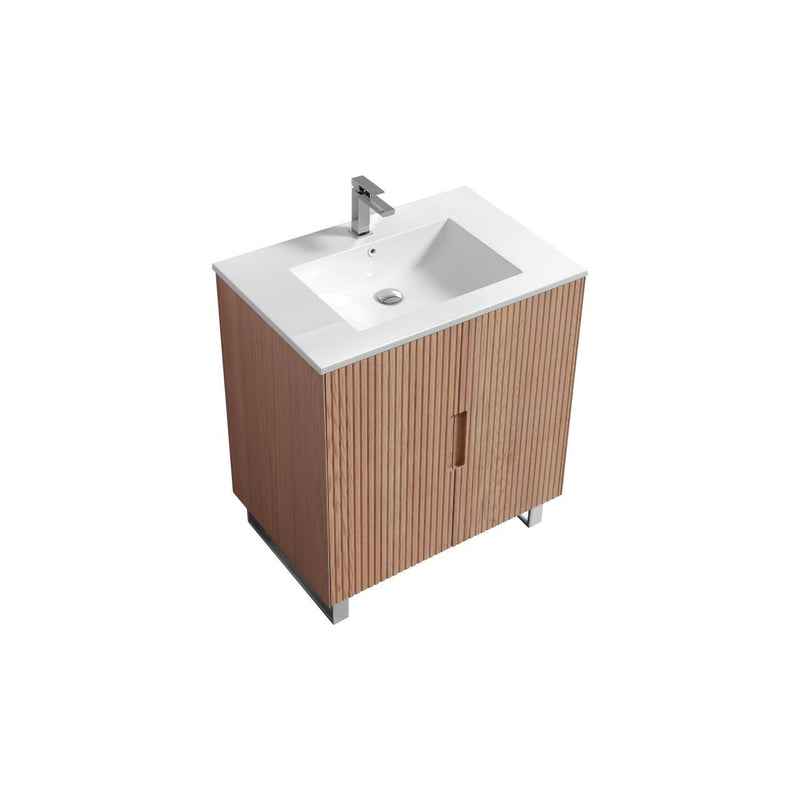 Kube Bath FIORE 32'' Floor Mount Cabinet Oak Wood with Chrome Legs - FSKSW32-OAKWOOD-CH