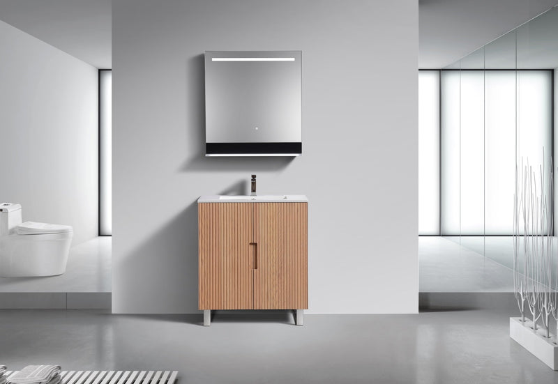 Kube Bath FIORE 32'' Floor Mount Cabinet Oak Wood with Chrome Legs - FSKSW32-OAKWOOD-CH