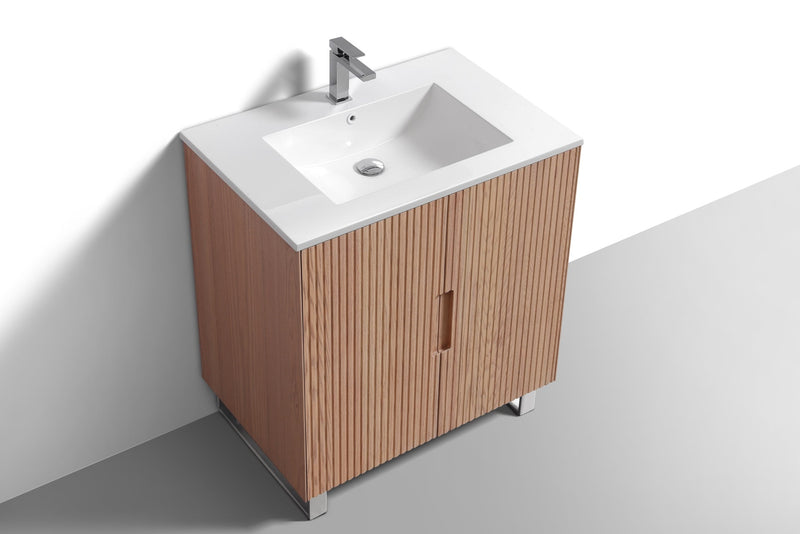 Kube Bath FIORE 32'' Floor Mount Cabinet Oak Wood with Chrome Legs - FSKSW32-OAKWOOD-CH