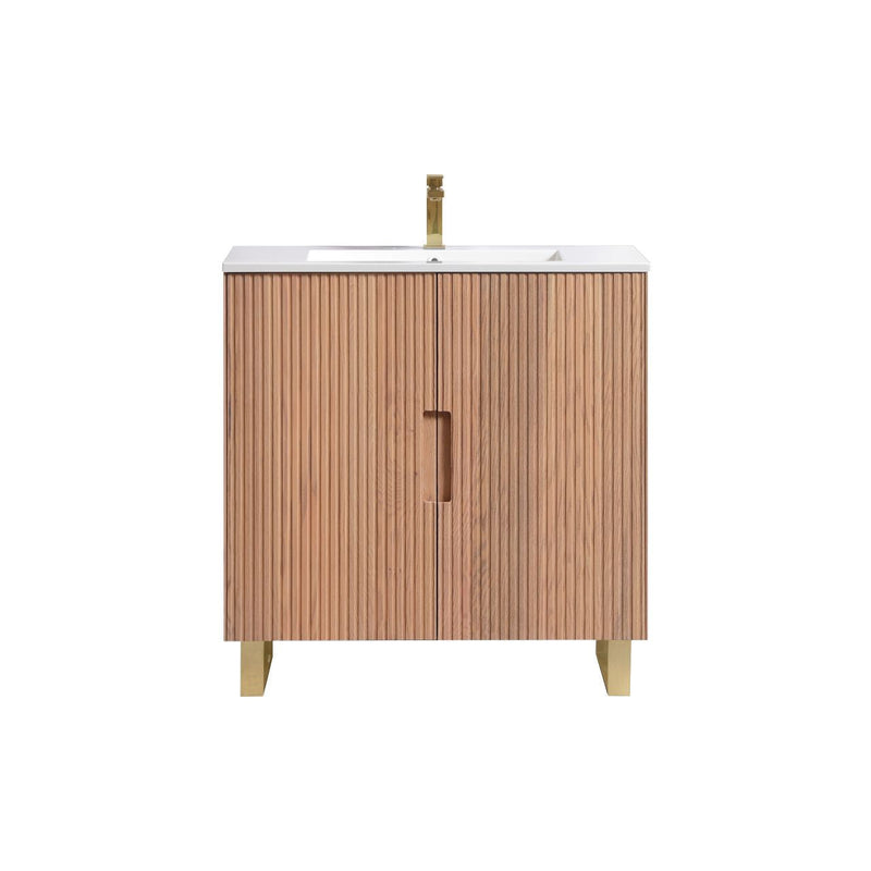 Kube Bath FIORE 36'' Floor Mount Cabinet Oak Wood with Brushed Gold Legs - FSKSW36-OAKWOOD-GOLD