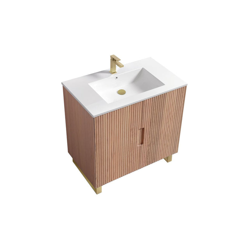 Kube Bath FIORE 36'' Floor Mount Cabinet Oak Wood with Brushed Gold Legs - FSKSW36-OAKWOOD-GOLD