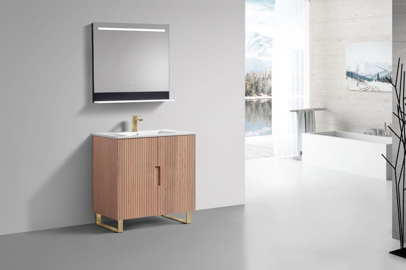 Kube Bath FIORE 36'' Floor Mount Cabinet Oak Wood with Brushed Gold Legs - FSKSW36-OAKWOOD-GOLD