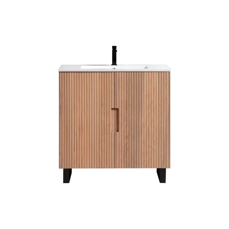 Kube Bath FIORE 36'' Floor Mount Cabinet Oak Wood with Matte Black Legs - FSKSW36-OAKWOOD-BK