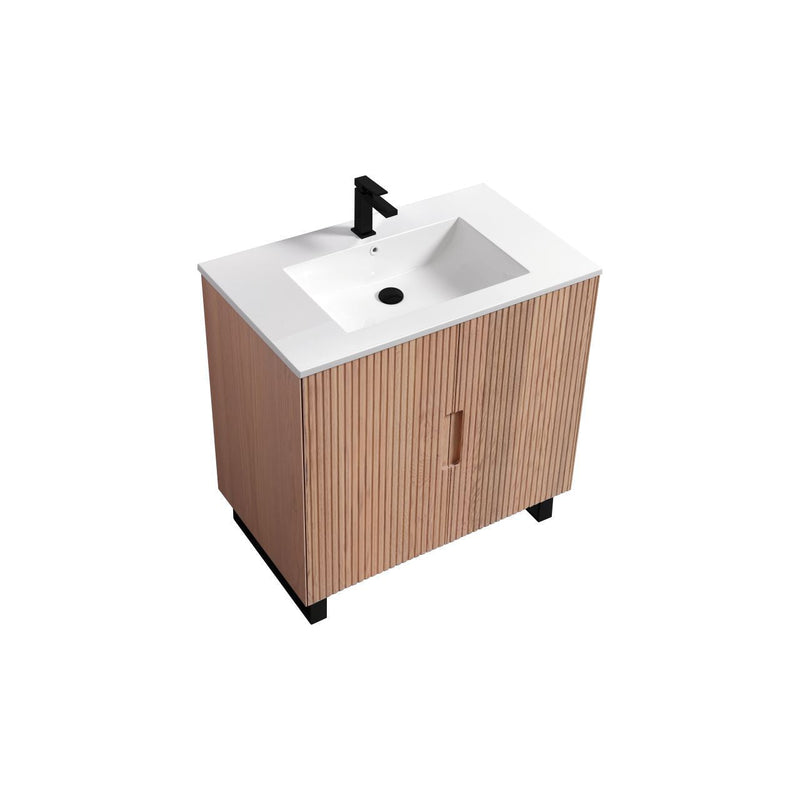 Kube Bath FIORE 36'' Floor Mount Cabinet Oak Wood with Matte Black Legs - FSKSW36-OAKWOOD-BK
