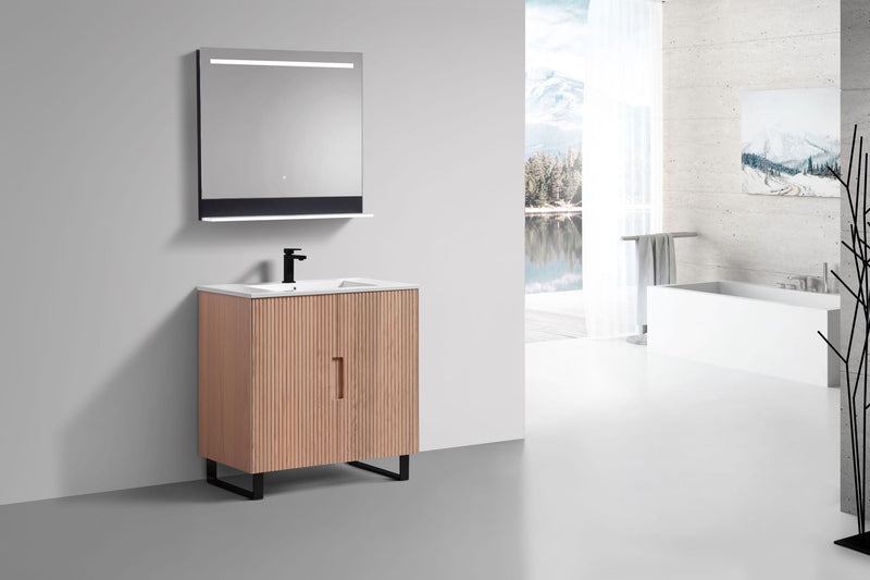 Kube Bath FIORE 36'' Floor Mount Cabinet Oak Wood with Matte Black Legs - FSKSW36-OAKWOOD-BK