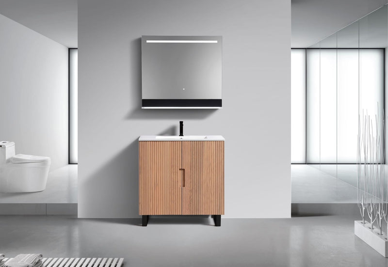 Kube Bath FIORE 36'' Floor Mount Cabinet Oak Wood with Matte Black Legs - FSKSW36-OAKWOOD-BK
