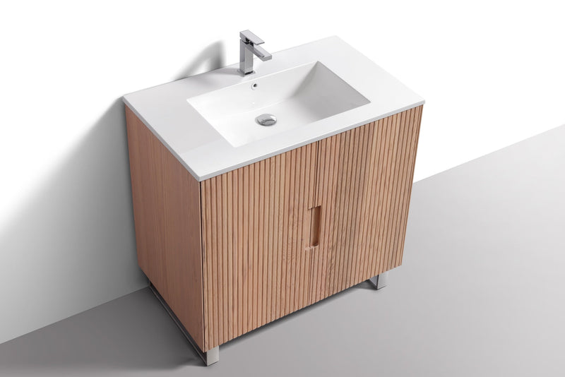 Kube Bath FIORE 36'' Floor Mount Cabinet Oak Wood with Chrome Legs - FSKSW36-OAKWOOD-CH