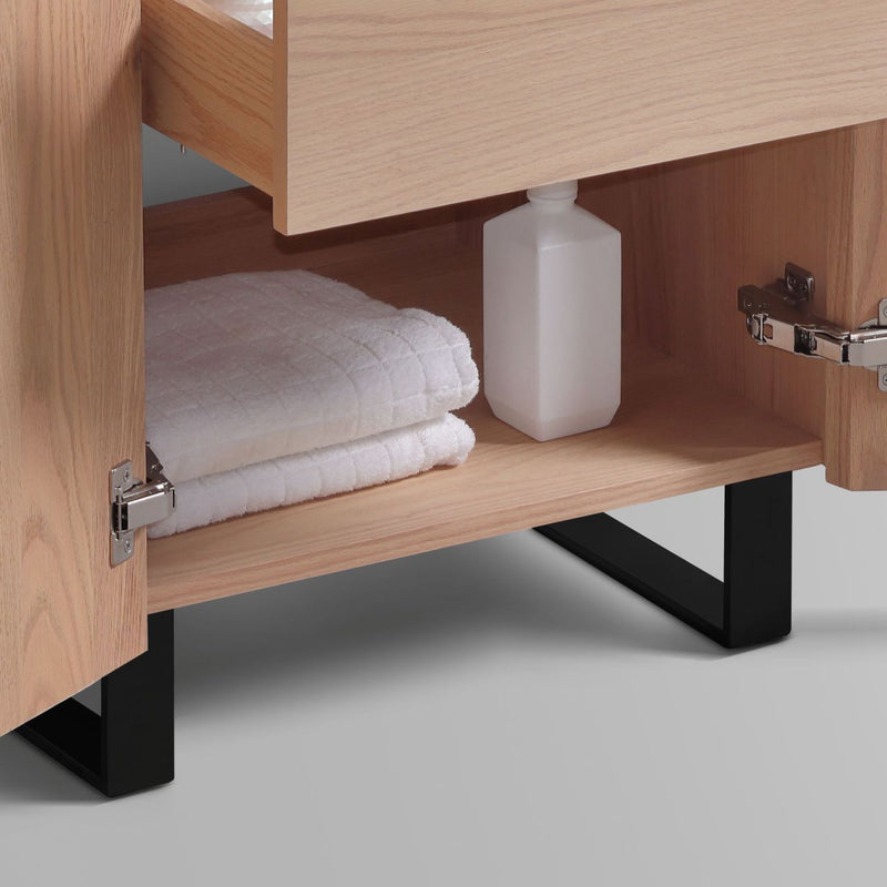 Kube Bath FIORE 48'' Double Sink Floor Mount Cabinet Oak Wood with Matte Black Legs - FSKSW48D-OAKWOOD-BK