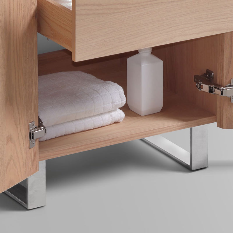 Kube Bath FIORE 48'' Double Sink Floor Mount Cabinet Oak Wood with Chrome Legs - FSKSW48D-OAKWOOD-CH