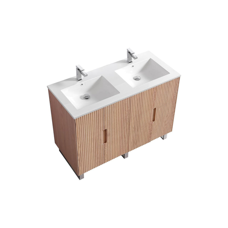Kube Bath FIORE 48'' Double Sink Floor Mount Cabinet Oak Wood with Chrome Legs - FSKSW48D-OAKWOOD-CH