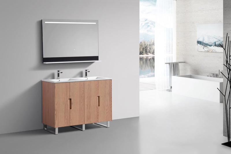 Kube Bath FIORE 48'' Double Sink Floor Mount Cabinet Oak Wood with Chrome Legs - FSKSW48D-OAKWOOD-CH