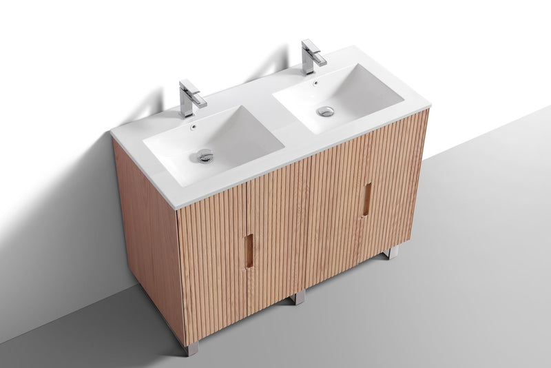 Kube Bath FIORE 48'' Double Sink Floor Mount Cabinet Oak Wood with Chrome Legs - FSKSW48D-OAKWOOD-CH