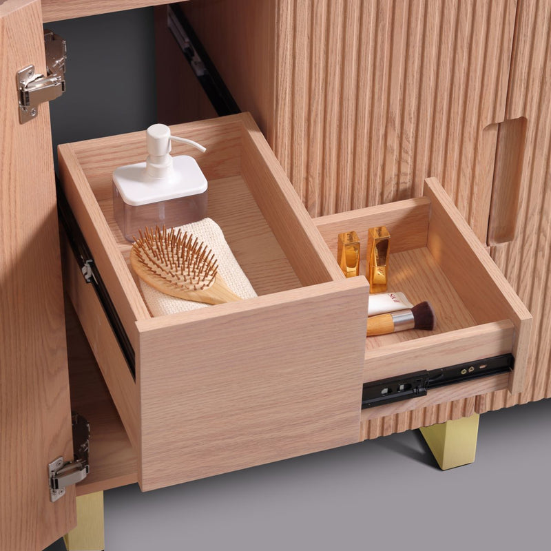 Kube Bath FIORE 48'' Single Sink Floor Mount Cabinet Oak Wood with Brushed Gold Legs - FSKSW48S-OAKWOOD-GOLD