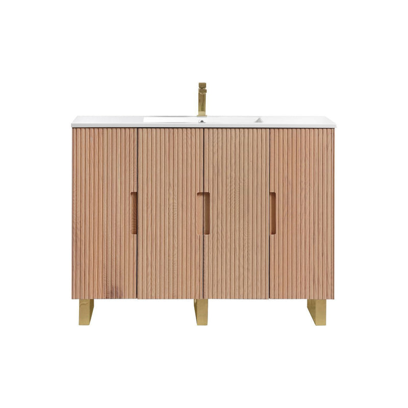 Kube Bath FIORE 48'' Single Sink Floor Mount Cabinet Oak Wood with Brushed Gold Legs - FSKSW48S-OAKWOOD-GOLD