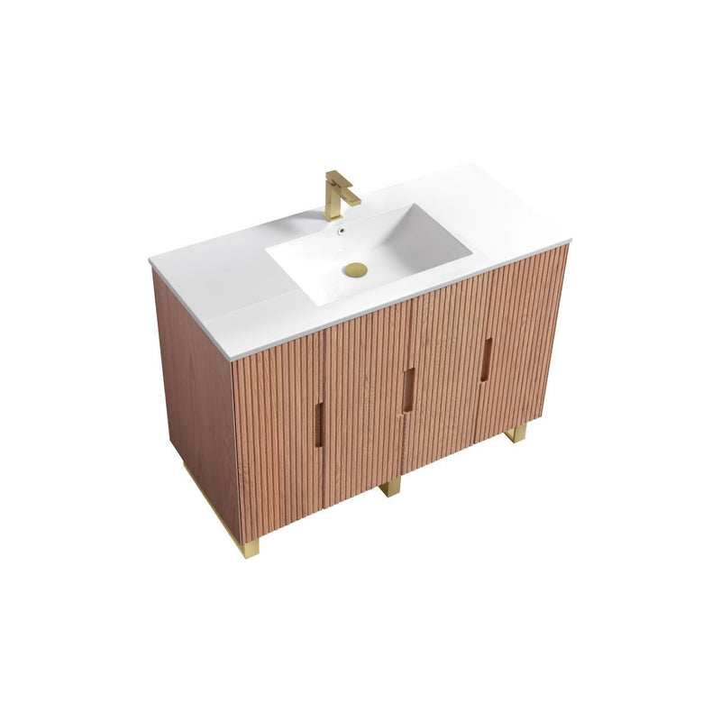 Kube Bath FIORE 48'' Single Sink Floor Mount Cabinet Oak Wood with Brushed Gold Legs - FSKSW48S-OAKWOOD-GOLD