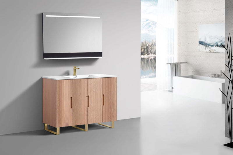 Kube Bath FIORE 48'' Single Sink Floor Mount Cabinet Oak Wood with Brushed Gold Legs - FSKSW48S-OAKWOOD-GOLD