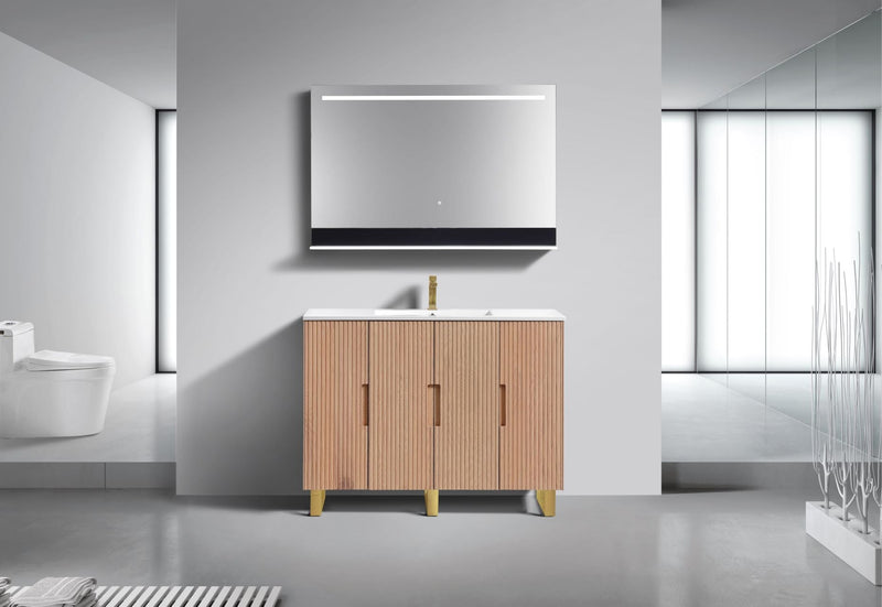 Kube Bath FIORE 48'' Single Sink Floor Mount Cabinet Oak Wood with Brushed Gold Legs - FSKSW48S-OAKWOOD-GOLD