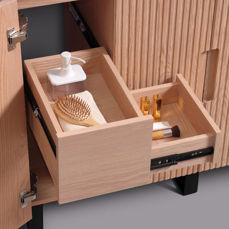 Kube Bath FIORE 48'' Single Sink Floor Mount Cabinet Oak Wood with Matte Black Legs - FSKSW48S-OAKWOOD-BK