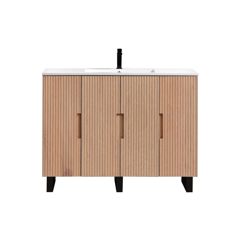 Kube Bath FIORE 48'' Single Sink Floor Mount Cabinet Oak Wood with Matte Black Legs - FSKSW48S-OAKWOOD-BK