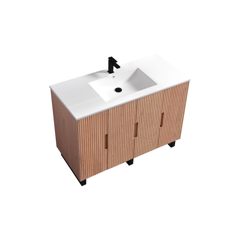 Kube Bath FIORE 48'' Single Sink Floor Mount Cabinet Oak Wood with Matte Black Legs - FSKSW48S-OAKWOOD-BK