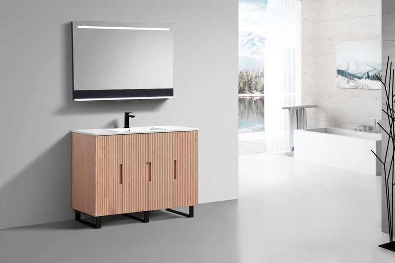 Kube Bath FIORE 48'' Single Sink Floor Mount Cabinet Oak Wood with Matte Black Legs - FSKSW48S-OAKWOOD-BK