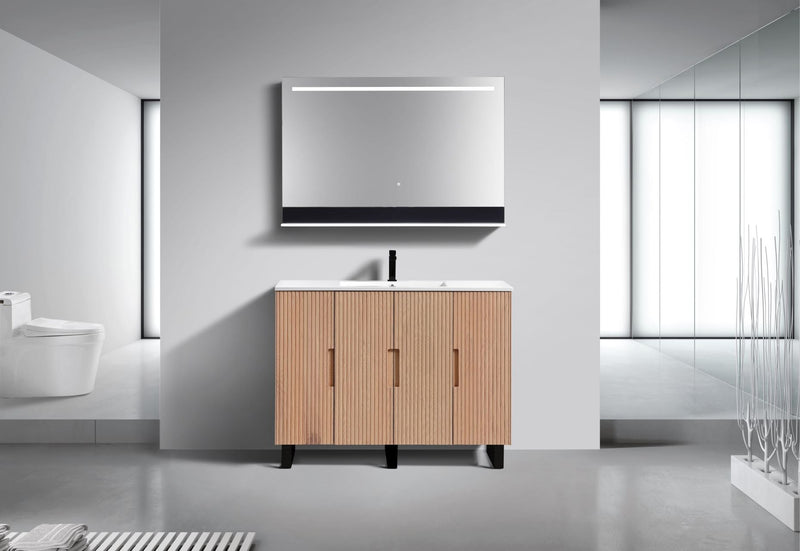 Kube Bath FIORE 48'' Single Sink Floor Mount Cabinet Oak Wood with Matte Black Legs - FSKSW48S-OAKWOOD-BK